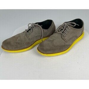 Cole Haan Lunargrand Wing Men's Tip size 11M  Charcoal Grey Suede/Yellow Sole.
